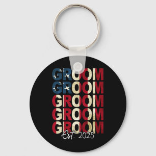 Groom Bride Est. 2025 Us Flag Just Married Couples Key Ring