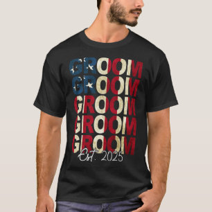 Groom Bride Est. 2025 Us Flag Just Married Couples T-Shirt