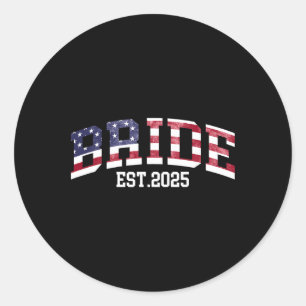 Groom Bride Est. 2025 Usa Flag Just Married Couple Classic Round Sticker