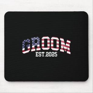 Groom Bride Est. 2025 Usa Flag Just Married Couple Mouse Pad