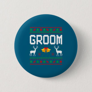 Groom bride married couple ugly christmas sweater  6 cm round badge