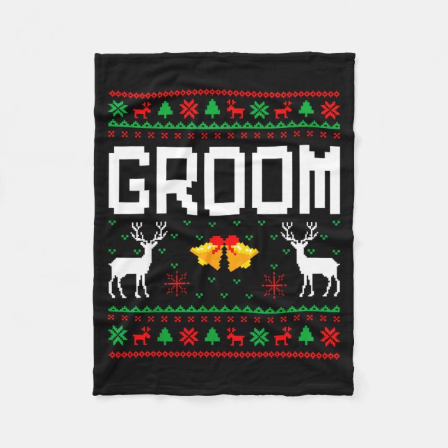 Groom bride married couple ugly christmas sweater  fleece blanket (Front)