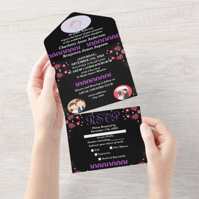 Groom & Bride Photos Text Customised Wedding All In One Invitation (Tearaway)