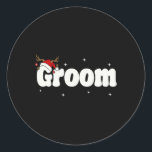Groom Bride Santa Couples Christmas Outfits Xmas P Classic Round Sticker<br><div class="desc">Groom Bride Santa Couples Christmas Outfits Xmas Pyjamas</div>