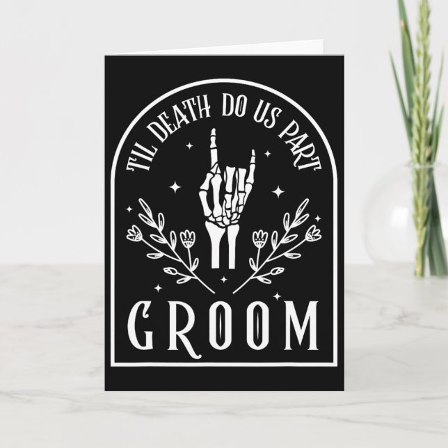 Groom Bride Skeleton Gothic Halloween Engagement W Card (Front)