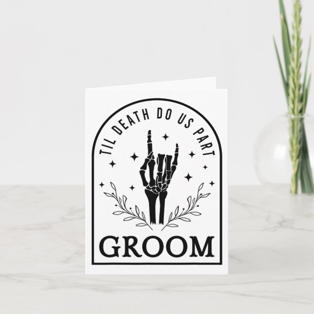 Groom Bride Skeleton Gothic Halloween Engagement W Card (Front)
