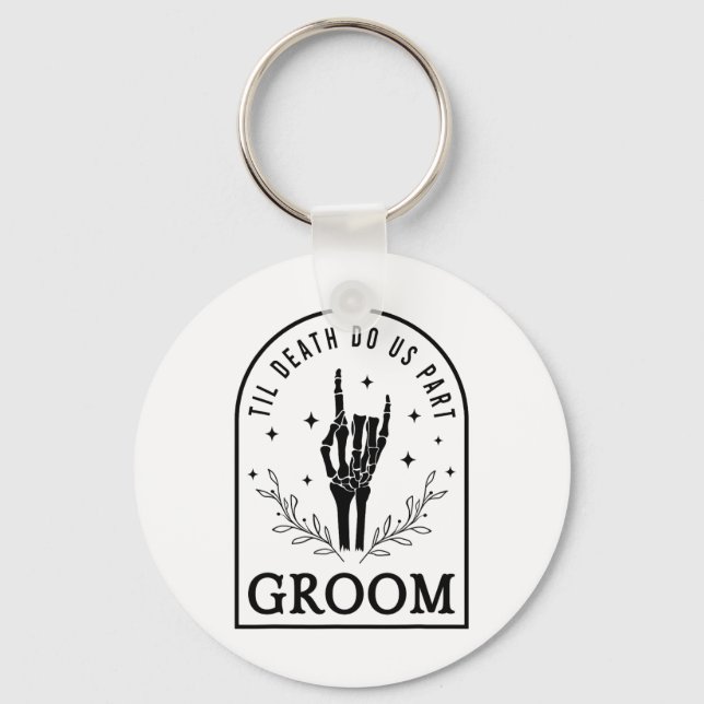 Groom Bride Skeleton Gothic Halloween Engagement W Key Ring (Front)
