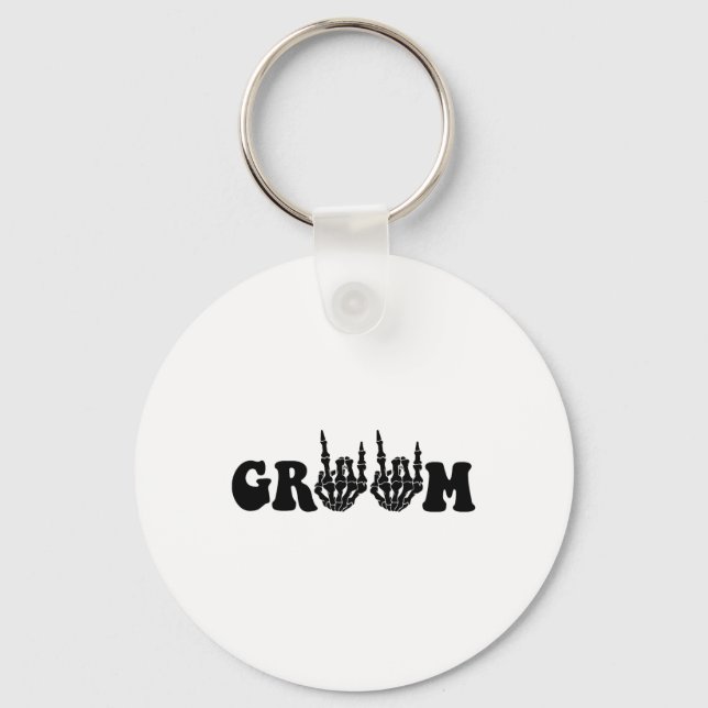 Groom Bride Skeleton Gothic Halloween Wedding Bach Key Ring (Front)