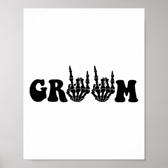 Groom Bride Skeleton Gothic Halloween Wedding Bach Poster (Front)