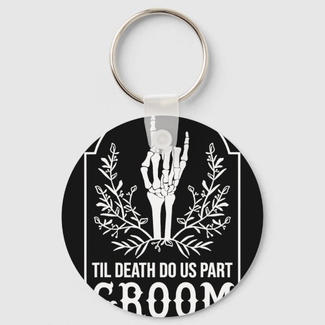 Groom Bride Skeleton Hand Couples Matching Wedding Key Ring (Front)