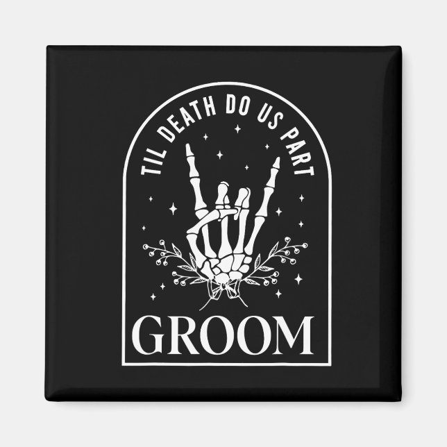 Groom Bride Skeleton Rock Hand Couples Wedding Hal Magnet (Front)