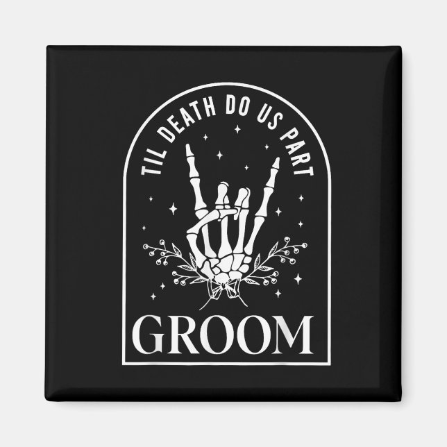 Groom Bride Skeleton Rock Hand Couples Wedding Hal Magnet (Front)