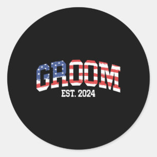 Groom Bride Us Flag 4th Of July Wedding Couples Ma Classic Round Sticker