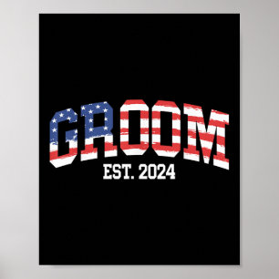 Groom Bride Us Flag 4th Of July Wedding Couples Ma Poster