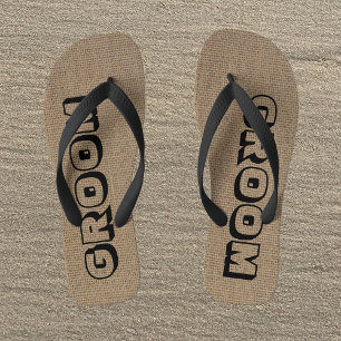 Groom Burlap Look Flip Flops