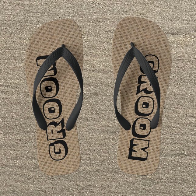 Groom Burlap Look Flip Flops (Creator Uploaded)
