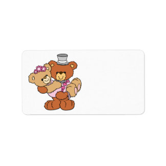 groom carrying bride cute wedding bears label