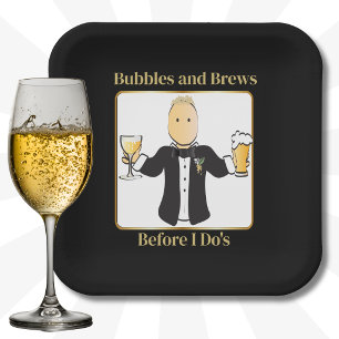 Groom Cartoon Funny Saying Beer Champagne Wedding Paper Plate