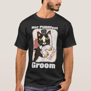 Groom Cat Wedding Couple Black T-Shirt