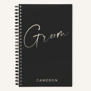 Groom Chic Minimalist Personalised Black Notebook