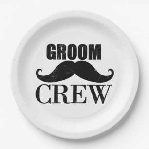 Groom Crew Bachelor Party Wedding Black Grunge Paper Plate