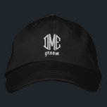 Groom Custom Wedding Monogram Baseball Cap<br><div class="desc">Surprise the groom with this cool baseball style cap that features his 3 letter monogram and the word groom below. Easily change the text and cap colour to match your wedding theme/colours. This makes an awesome engagement or wedding favour gift. The coordinated caps look really nice in photos too! Simple...</div>