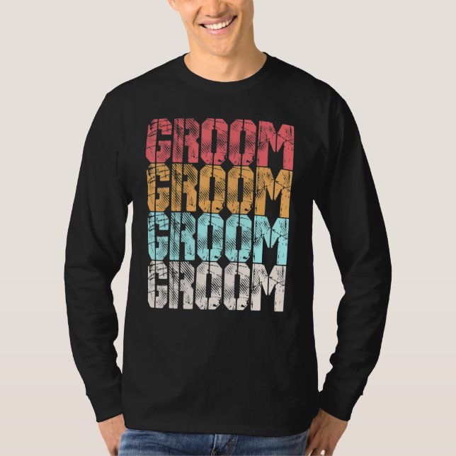 Groom Cute Retro Engagement Wedding Bachelor Party T-Shirt (Front)
