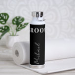 Groom elegant typography name script personalised  water bottle<br><div class="desc">Elegant chic black and white wedding water bottle personalised with custom groom's name in chic signature style calligraphy script.      Please note that the colours can be changed to match your specific colour palette.</div>