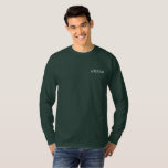 Groom Embroidered Long Sleeve T-Shirt<br><div class="desc">For the Groom shown is a deep forest colour long sleeve t-shirt to relax in. White embroidered text on the front upper left chest area.
Customise this item or buy as shown.</div>