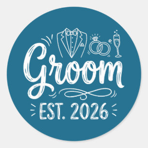 Groom est 2026 mr husband married wedding party classic round sticker