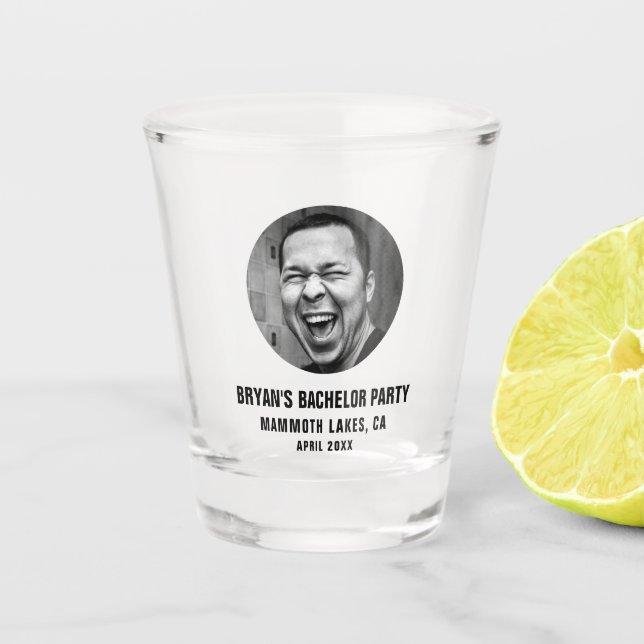 Groom Face Photo Bachelor Party Favor Custom Shot Glass (Front)