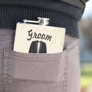 Groom Flask Tuxedo black Tie