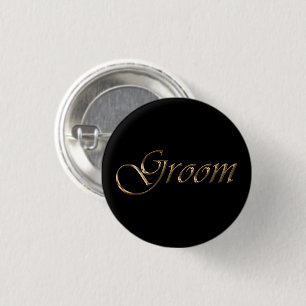 Groom, gold script elegant calligraphy black pin