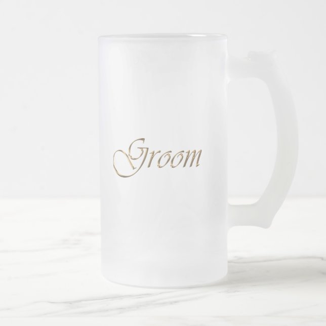 Groom, gold script elegant chic frosted glass beer mug (Right)