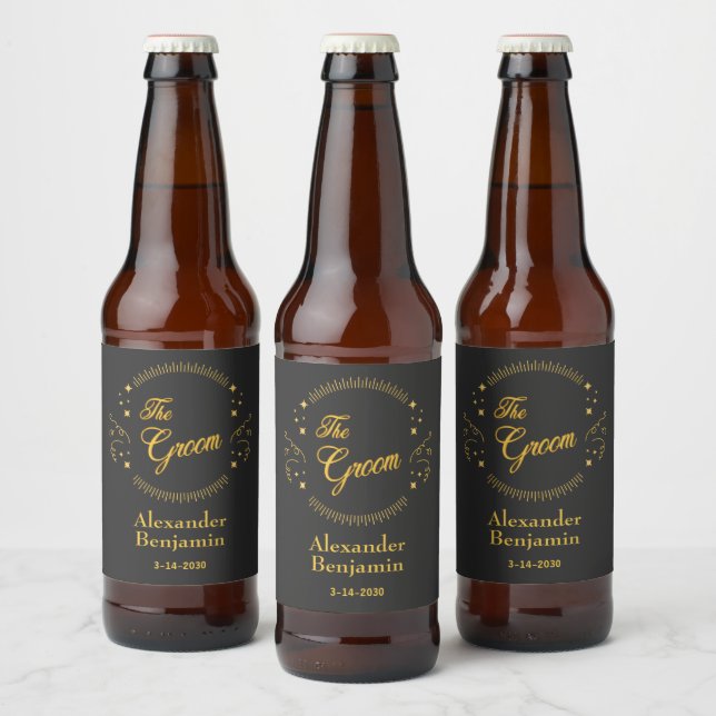 Groom Gold Wedding Elegant Personalise Beer Bottle Label (Bottles)