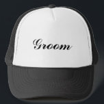 Groom Hat<br><div class="desc">Whether he's relaxing by the pool or helping with the wedding preparations,  this "groom" hat will keep him stylishly shaded. Perfect for the bachelor party.</div>