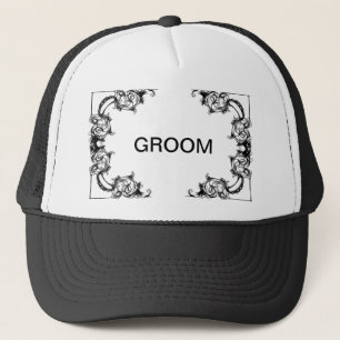 groom hat VINTAGE FLORAL BLACK AND WHITE DAMASK