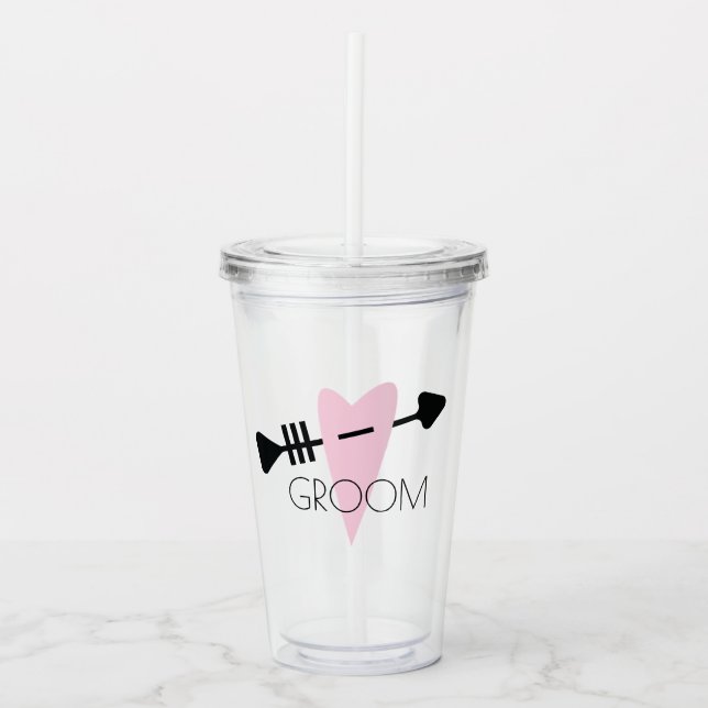 Groom Heart and Arrow Wedding Acrylic Tumbler (Front)
