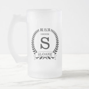 Groom Initial Frosted Glass Beer Mug