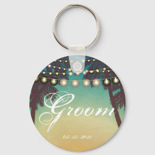 Groom Key Chain Beach Sunset Palm Tree String Ligh