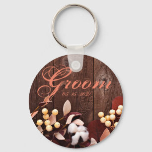 Groom Key Chain Cotton Branch on Dark Wood Stem Co