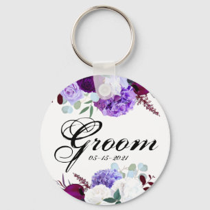 Groom Key Chain Lavender Hibiscus on White