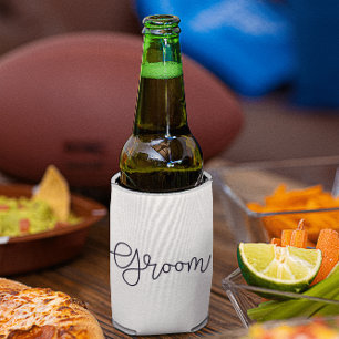 Groom Modern Script Diamond Wedding Party Can Cooler
