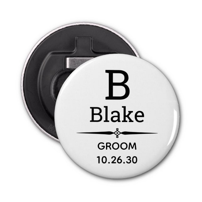 Groom Monogrammed Bottle Opener (Front)