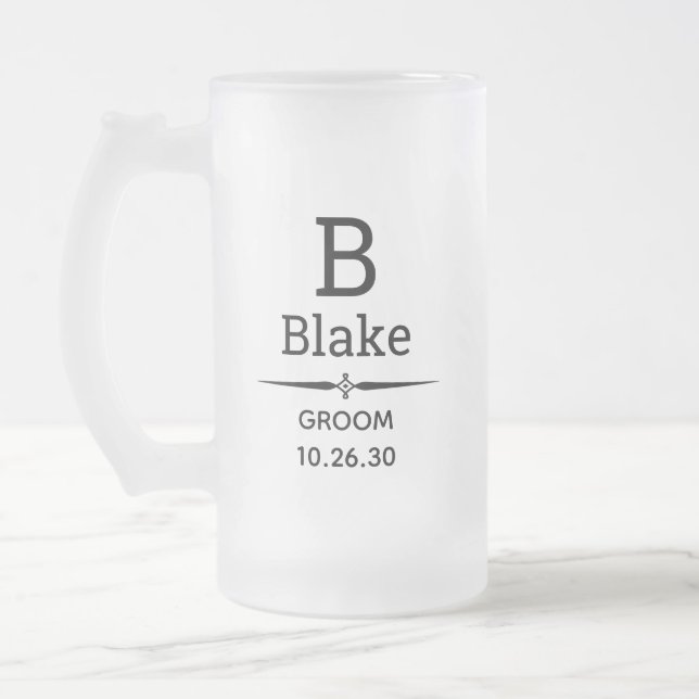 Groom Monogrammed Frosted Glass Beer Mug (Left)