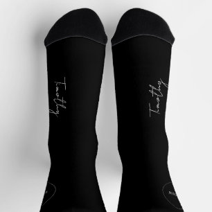 Groom name script personalised black wedding socks