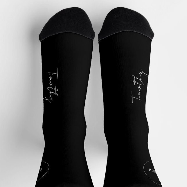 Groom name script personalised black wedding socks (Top)