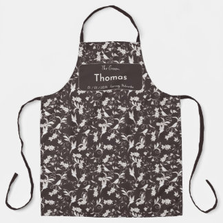 Groom on dark floral pattern Wedding Party Apron