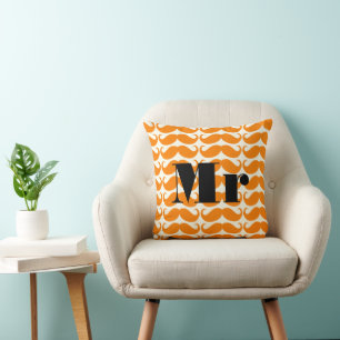 Groom Orange and Ivory Mr Moustache Patten Cushion