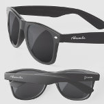Groom Personalised Script Name Wedding Sunglasses<br><div class="desc">Add the name of the Groom to customise in a modern script typography font. Other side says Groom but can be changed to suit your occasion.</div>